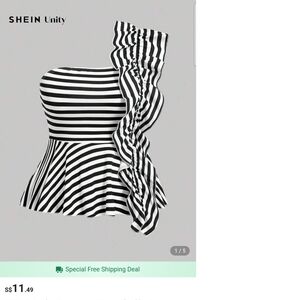 SHEIN Unity Black and White Striped Ruffle Blouse